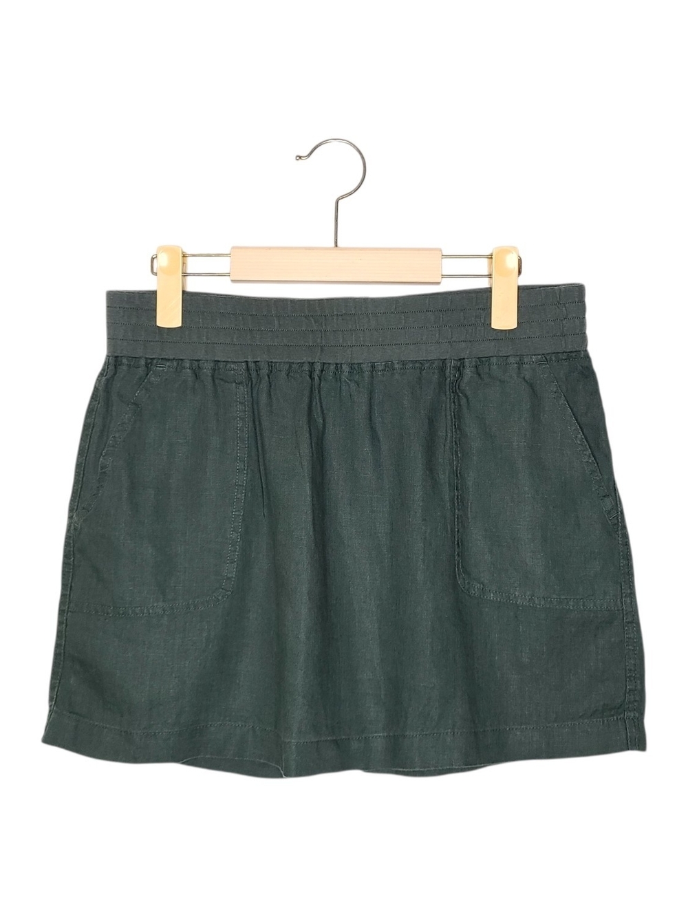 Allen Allen Forest Green Elastic-Waist Linen Mini Skirt